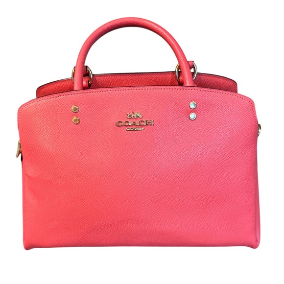 Coach Lillie Carryall Satchel Handbag Coral Pink Leather Handle Crossbody Bag - Picture 1 of 13